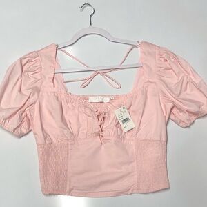 ASTR blush smocked puff sleeve top blouse size M